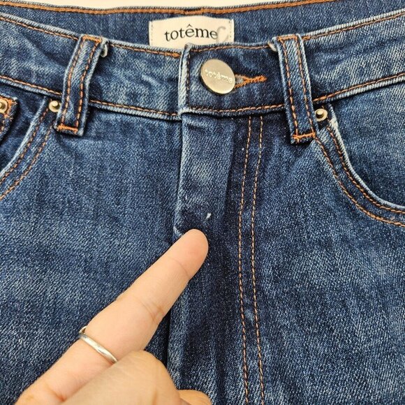 Toteme Original Ripped Twisted Seam Jeans Dark Wash Women’s Size 25 Straight Leg - Picture 15 of 16